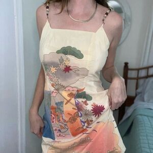 Sue Wong Cream and Pink Artistic Dress